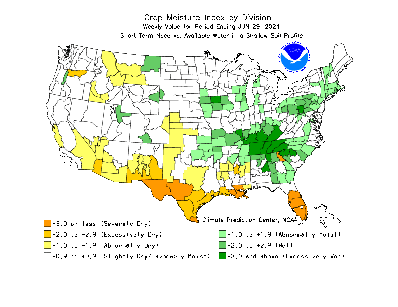 Map showing the Crop Moisture Index