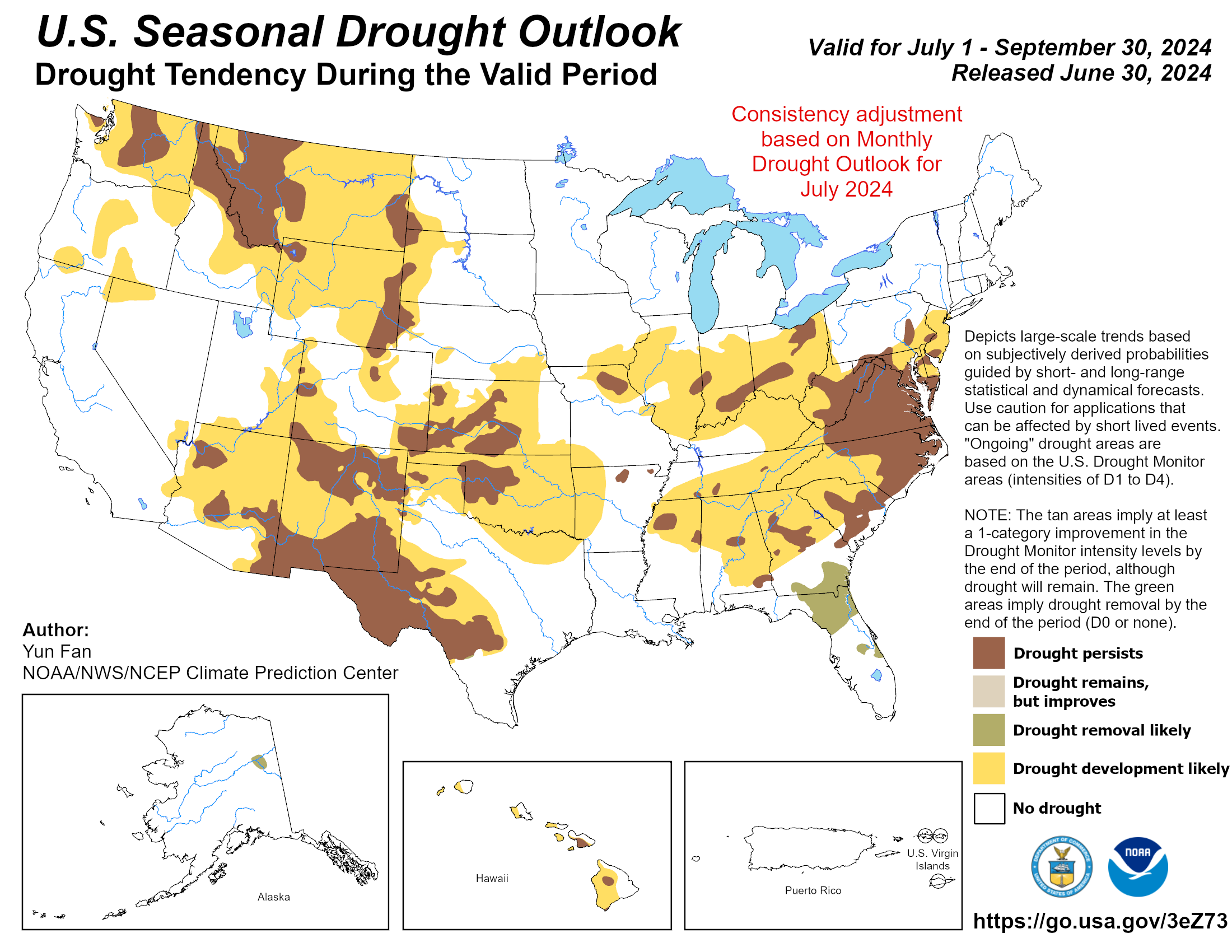 Current seasonal drought assessment, NOAA (click to enlarge)